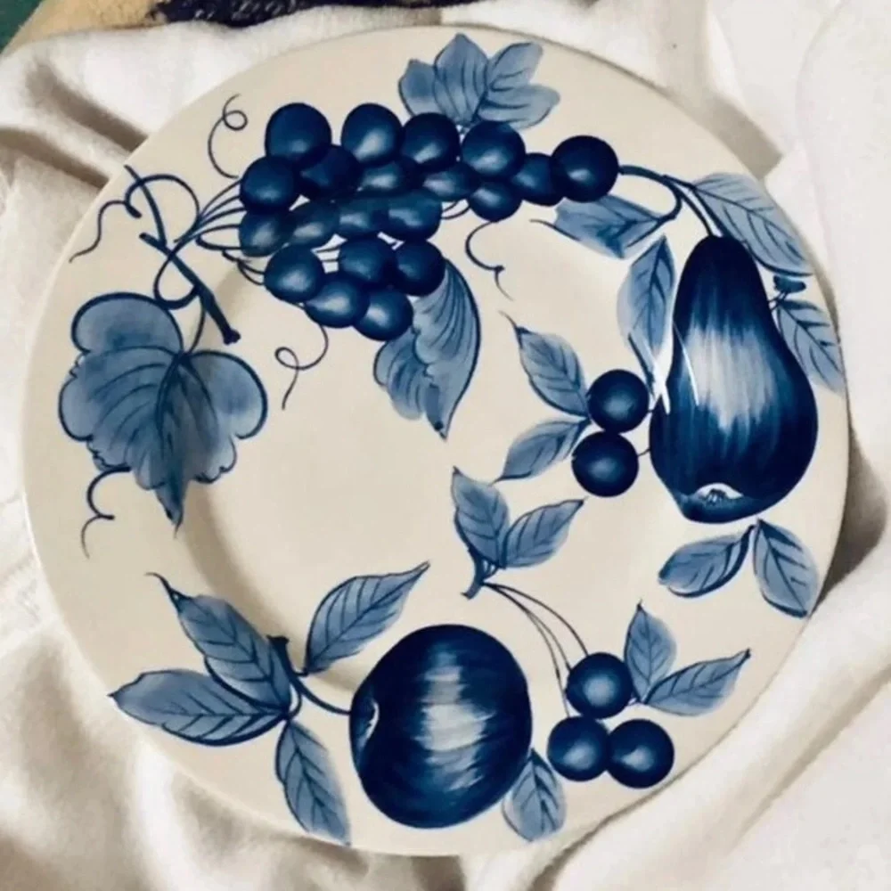 Melinda Classic Pattern Hand Painted Blues Platter Pier 1 15in Chop Plate Italy